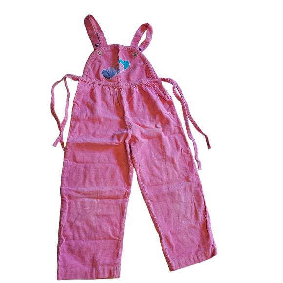 Vintage 80's Bubble Gum Pink Corduroy Hearts Pleated Overalls Girls 12 mo 2139 - Picture 1 of 6